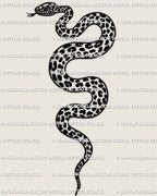 Snake with leopard print tattoo stencil, single coiled snake design with rosette spot fill, instant digital download files.