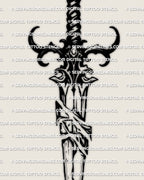 Detail close view of snapped blade tattoo stencil, crisp line spacing for transfer, scales cleanly for small placements, instant download.