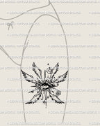 angelcore inspired eye with curved wings tattoo template placed on womens hip to show gentle flow along the side body line