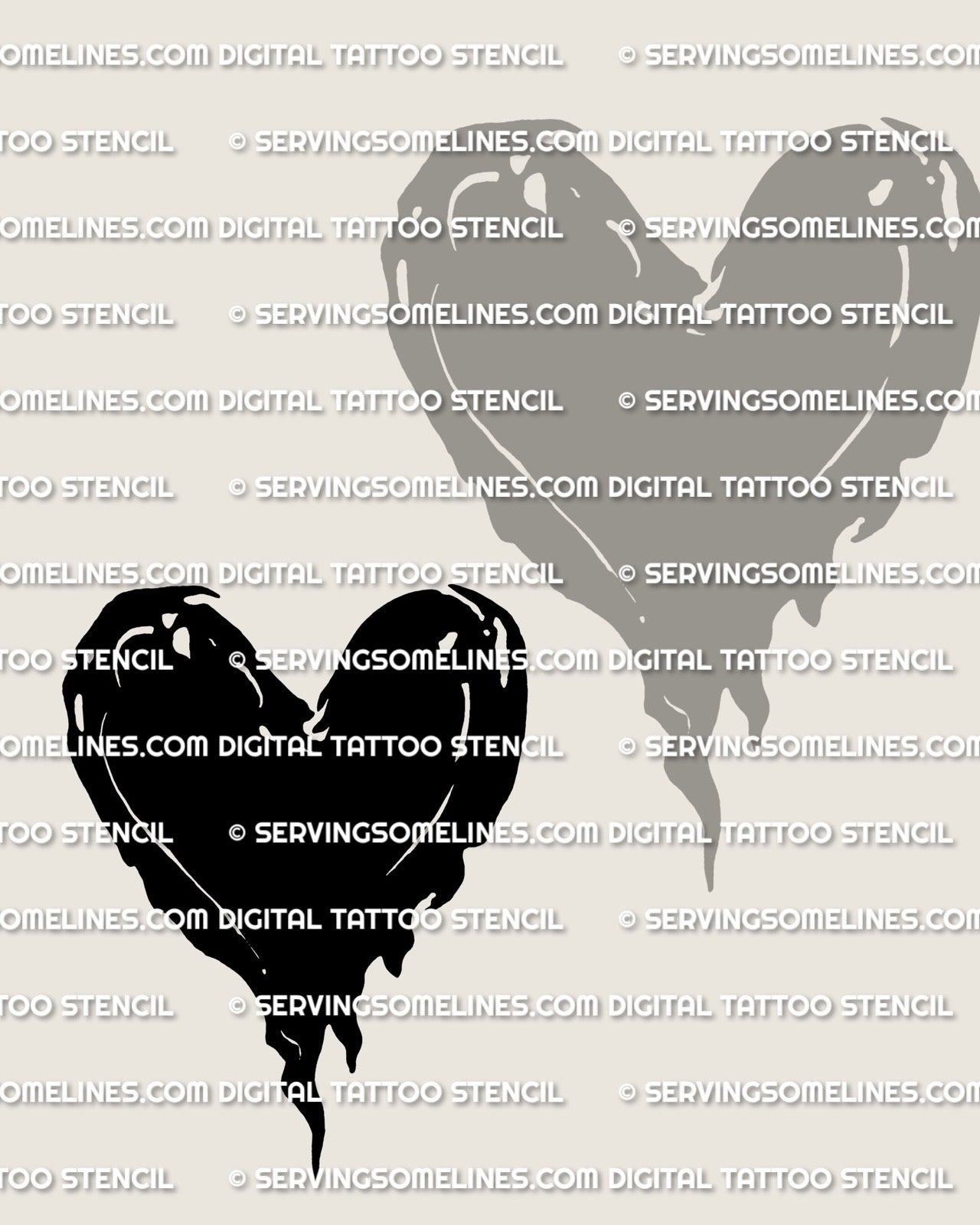 Solid heart tattoo stencil file, bold black heart shape with smooth edges and minimal white cuts, high resolution download.