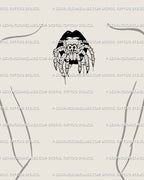 Spider in mouth tattoo stencil placed on back of the neck. Gothic horror lips with spider, witchy Halloween vibe, printable digital download tattoo design.