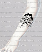 Spider in mouth tattoo stencil on forearm, gothic lips with tarantula. Creepy Halloween design as a digital download for tattoo artists and clients.