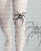 Spider tattoo stencil displayed on above knee wrap placement example, cybersigilism linework, printable digital files