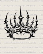 Spiked crown tattoo stencil outline with long center point, instant digital download PNG PDF