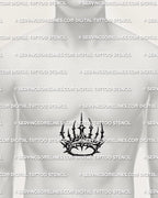 Spiked crown tattoo stencil on men’s sternum center placement, bold crown outline stencil