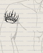 Spiked crown tattoo stencil displayed on upper arm placement, sharp crown outline stencil file