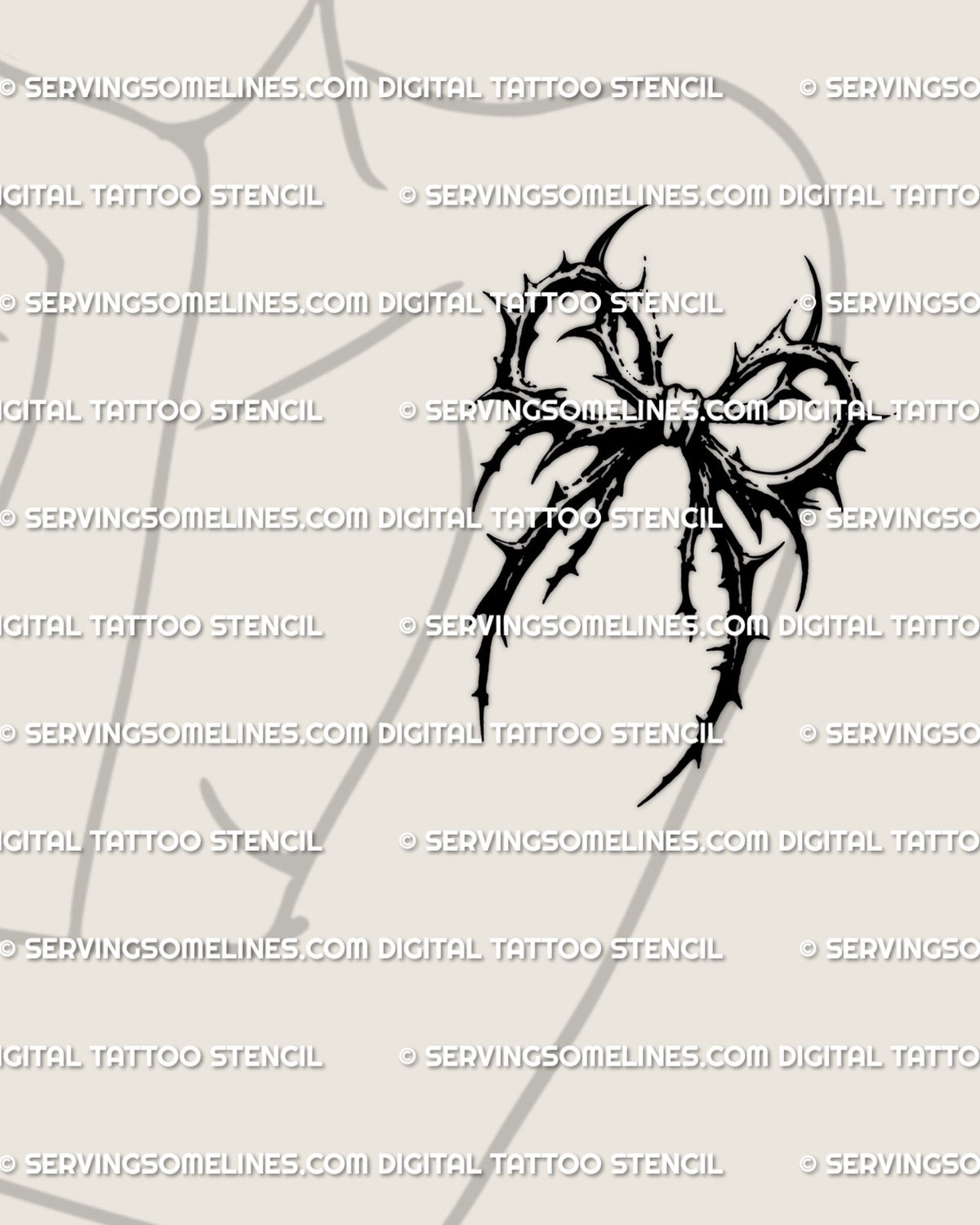 Gothic Blackwork Thorn Ribbon Tattoo Stencil, Dark Goth Design ...