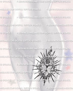 Spiked sacred heart cyber sigil stencil displayed on feminine thigh placement preview, printable files