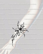 Spiky lily tattoo stencil shown on wrist placement preview, dark flower design prepared as a digital stencil file.