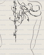 Spine and shoulder tattoo shown on women’s back placement with an asymmetrical ornamental upper back design