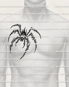 Spooky spider tattoo stencil displayed on side chest placement example, cybersigilism styling, instant printable download