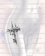 Compass-star key tattoo stencil shown on women’s hip placement, cybersigilism star key with charm detail. 