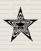 Star tattoo stencil design, sharp edged five point star outline with long tapered points and thin inner line, printable download PNG PDF