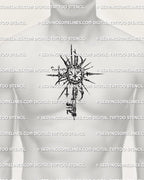 Sunburst sun key tattoo stencil shown on chest center sternum placement, radiant rays, strong outline, high contrast look.