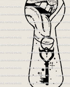 Digital linework preview of a keyhole tattoo design with lips, a raised tongue, and a heart shaped key shown as a clean symbolic concept for tattoo use