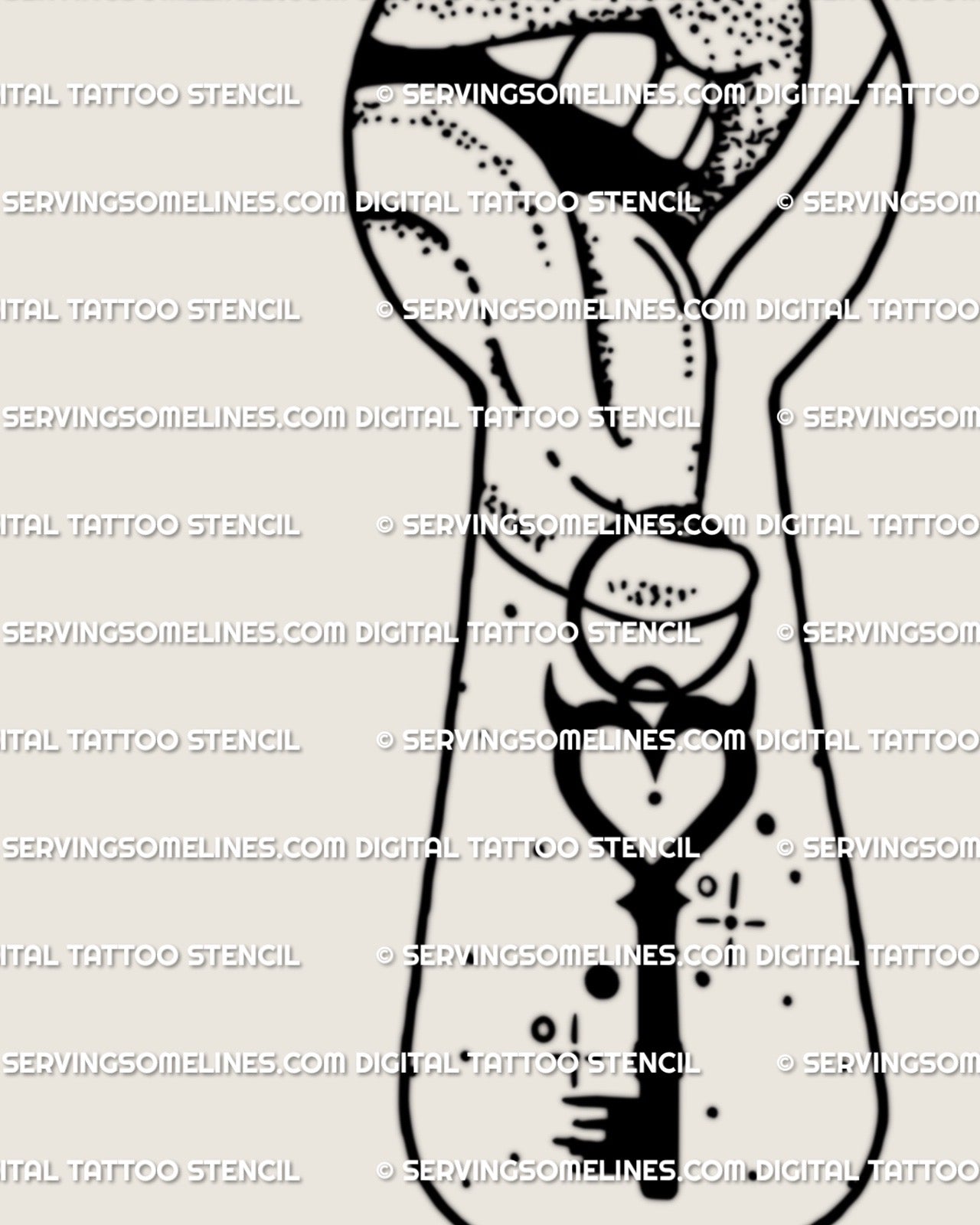 Digital linework preview of a keyhole tattoo design with lips, a raised tongue, and a heart shaped key shown as a clean symbolic concept for tattoo use