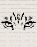 Tattoo cat eyes stencil design with intense stare and lash spikes, printable cat eye tattoo stencil download.