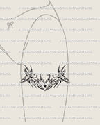 feminine thigh mockup with a butterfly and tribal heart tattoo that includes Y2K inspired stars and curved ornamental shapes
