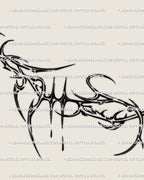 Thorn cybersigilism rib tattoo stencil digital design preview, gothic dark lines and sharp curves shaped for side ribs or side breast anatomy.