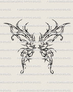 Thorn fairy wings tattoo stencil design with a darker organic shape and pointed upper back wing structure for download