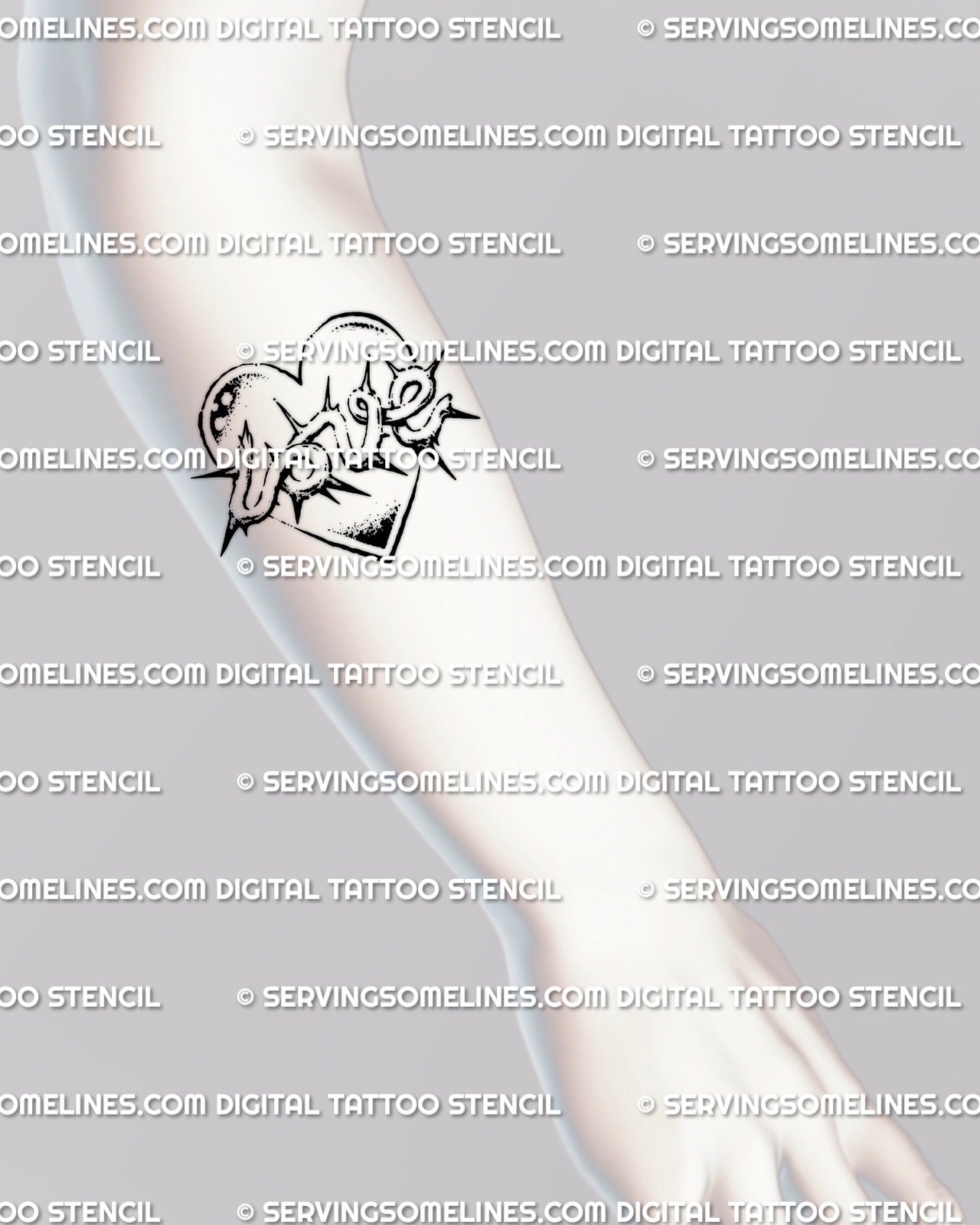 Thorny Love Tattoo Stencil, Grunge Heart and Spiky Lettering Design –  ServingSomeLines, image size:1280x1600