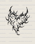 Thorn heart tattoo stencil in gothic blackwork style, showing bold neotribal spikes shaped into a heart for clean digital stencil transfer.