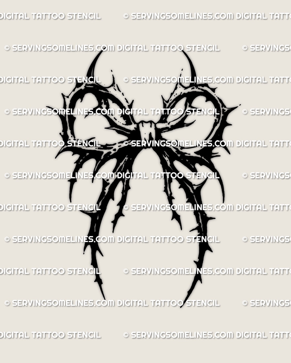Gothic Blackwork Thorn Ribbon Tattoo Stencil, Dark Goth Design ...