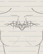 Thorn heart tattoo stencil on female chest/collarbone, clean cyber-sigil lines with subtle sparkles; witchy gothic heart, sharp yet elegant.