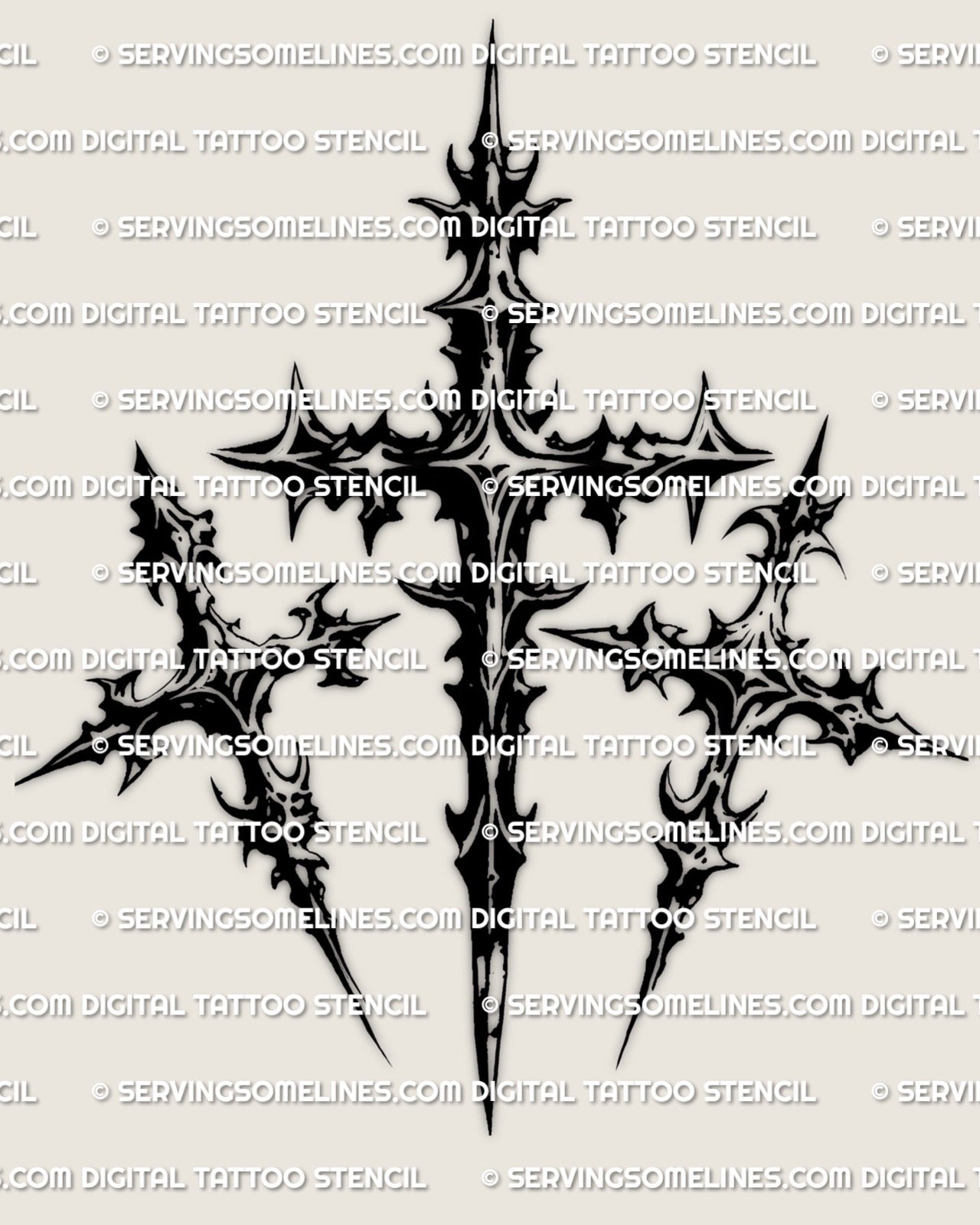 Three cross tattoo stencil, Calvary 3 cross tattoo design, bold black mark, ready for stencil transfer.