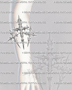 Three cross tattoo stencil shown on forearm placement, 3 cross tattoo Calvary layout, clean lines for stencil transfer.