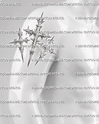 Three cross tattoo stencil shown on men's upper arm, with a tall center cross, smaller side crosses, and spiked gothic edges.