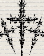 Close-up of three crosses tattoo stencil download design, sharp points, calvary cross tattoo design detail.