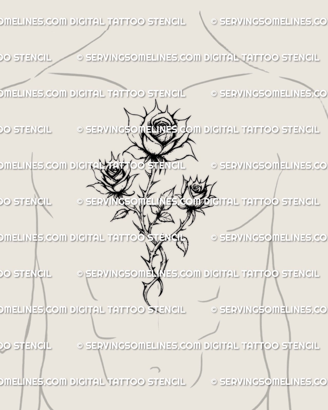 Three rose bouquet tattoo shown on men’s chest placement with a clear bloom grouping and clean linework