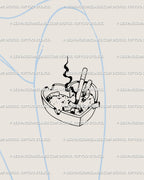 Toxic love tattoo design placed on front thigh, grunge blackwork ashtray heart showing edgy anti-love mood and emotion through clean lines.