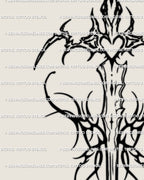 Hand-drawn tribal sword tattoo stencil with ornamental wings and heart core, mystical digital tattoo design inspired by cyber sigilism. 