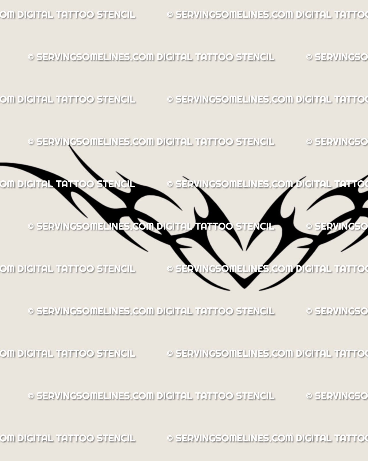 Digital download heart tattoo stencil showing ornamental tribal shapes, spiky symmetrical design for gothic or minimalist collectors. 