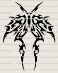 Tribal moth tattoo stencil design with classic tribal wing fields, high contrast moth silhouette for a clean stencil print.