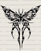 Tribal moth tattoo stencil download with heavy neotribal fields, clear negative cutouts, made for clean transfer, PNG JPG PDF.