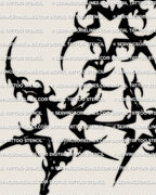 Tribal stars tattoo, neotribal 3 star set, solid black shapes with negative space, stencil-ready PNG, JPEG, PDF for tattoo placement.