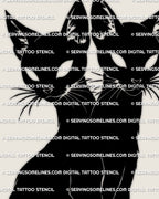 Close view of two headed cat tattoo stencil linework, clean silhouette edges for crisp transfer, downloadable tattoo stencil files.