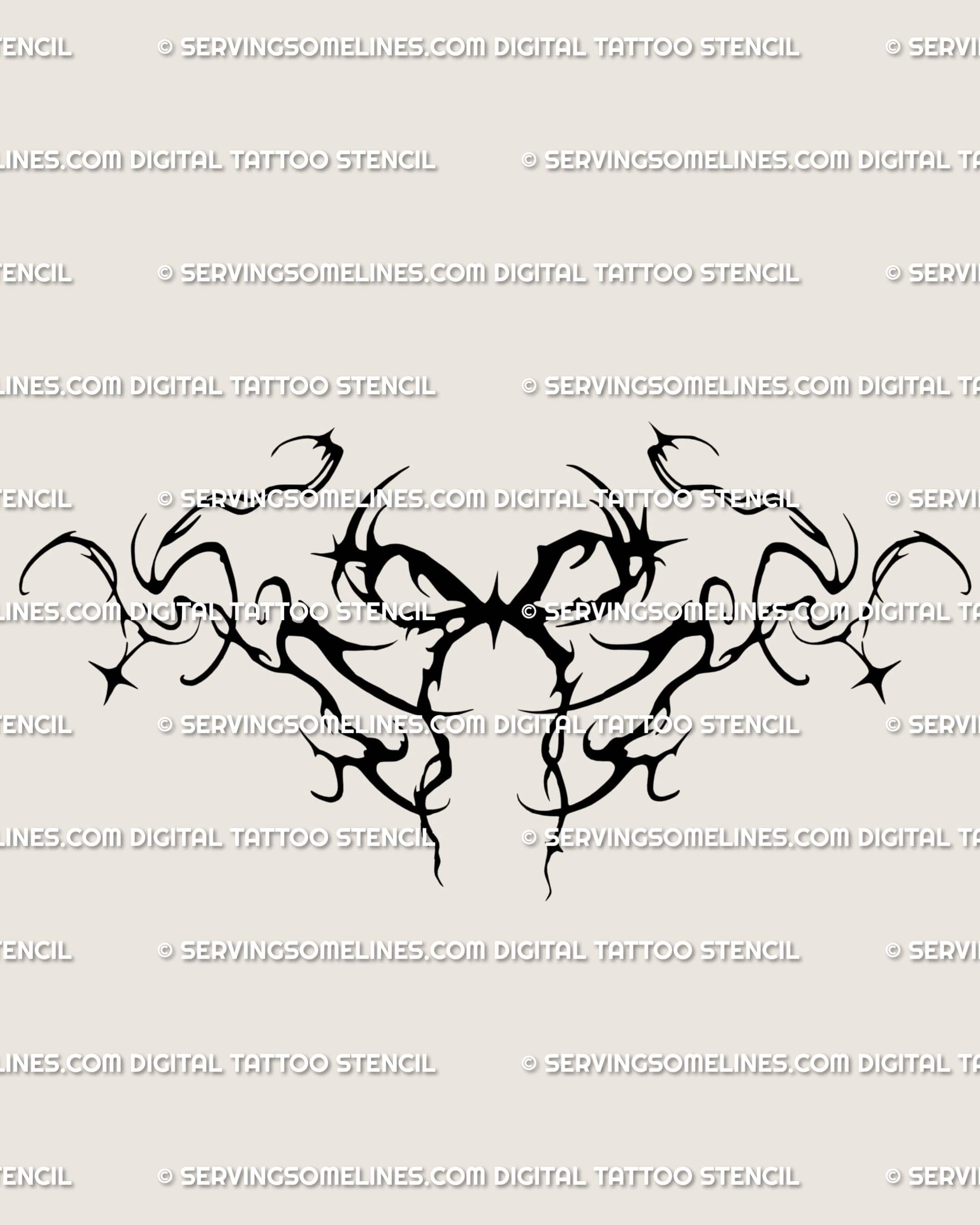 Under knee bow tattoo stencil design, dark ornamental bow tattoo download with printable PNG JPG PDF files for clean transfer.