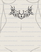 under breast mockup featuring a butterfly tribal heart tattoo with soft curves and small stars shaped to sit neatly beneath the chest