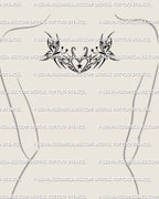 upper back centered butterfly tribal heart tattoo with star accents and decorative cyber tribal curves creating a balanced shape