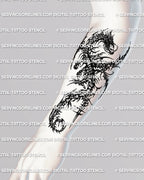 Vertical dragon forearm tattoo stencil preview, arm-fit layout for clean placement planning and transfer