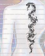 Vertical serpent back tattoo stencil design with a clear snake body, descending spine flow, and stylized neotribal edges