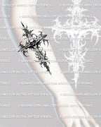 Vertical skull cross tattoo stencil designed for forearm placement with clean proportions and reliable stencil clarity