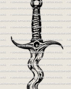 Close-up of the wavy blade dagger tattoo stencil, three-wave blade edge and simple guard detail for crisp transfer.