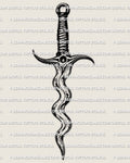 Wavy dagger tattoo stencil design, wave-bladed kris silhouette, instant download file for printing, PNG and PDF included.
