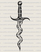 Wavy dagger tattoo stencil design, wave-bladed kris silhouette, instant download file for printing, PNG and PDF included.