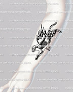 Digital tattoo stencil of flaming cheetah with half skeleton detail, displayed on forearm placement for realistic weirdcore tattoo preview.